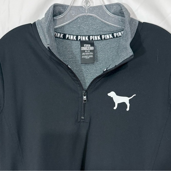 PINK VS Ultimate 1/4 Zip Pullover In Black/Grey With Pockets And Neon Accents - Picture 4 of 9